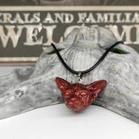 Halskette mit Sphynx Katze Anhänger aus Keramik, Gothic Schmuck, okkulte Halsschmuck Bild 7