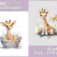 Süße Baby Giraffen - PNG Bilder Bundle, Hochauflösende Aquarell Grafiken, Transparenter Hintergrund Bild 1