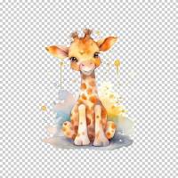 Süße Baby Giraffen - PNG Bilder Bundle, Hochauflösende Aquarell Grafiken, Transparenter Hintergrund Bild 10