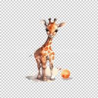 Süße Baby Giraffen - PNG Bilder Bundle, Hochauflösende Aquarell Grafiken, Transparenter Hintergrund Bild 6