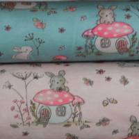 Jersey mit Maus Pilzhaus Märchen Wald rosa und grün 50 x 150 cm Nähen  ♕ Bild 1