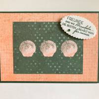 Freundschaft Muschel 3D geprägt Grußkarte Unikat Grün Rosa Handarbeit Stampin’Up Bild 1