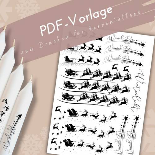 PDF Vorlage Rentierliebe Kerzentattoo | Kerzensticker Adventslicht Rentierschlitten | Wunscherfüller Winterzauber | Wüns
