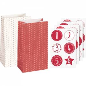 Adventskalender Papiertüten mit Sticker rot weiß | Weihnachtskalender Bild 1