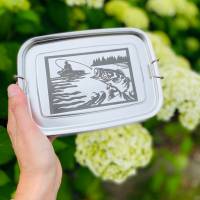 Brotdose für Angler | Frühstücksdose mit Fischmotiv | Geschenkidee Angler | Brotbox mit Gravur Bild 1