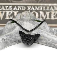 Halskette mit Sphynx Katze Anhänger aus Keramik, Gothic Schmuck, okkulte Halsschmuck Bild 4