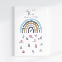 Fingerabdruck Gästebuch auf Keilrahmen personalisiert "Regenbogen Punkte" Leinwand Bild 1