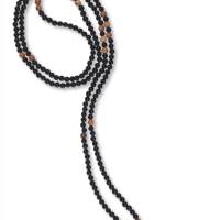 Handgefertigte Halskette aus Onyx- und Olivenholzperlen, mit Silber. Bild 2