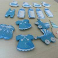 15 St. Mini - Baby Strampler u.a.Streuteile  Taufe in blau , zum Basteln - Entwerfe dein Geschenk selbst Bild 2