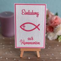 Einladungskarte zur Kommunion, Konfirmation, Taufe  --  auch als Glückwunschkarte, in blau oder pink | Handmade Bild 1
