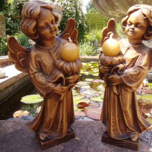 Ein Paar große Engel Holzengel Kerzenhalter Kerzenständer Vollholz handgeschnitzt Weihnachten Vintage Brocante Bild 2