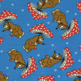 ♕ Jersey Maulwurf mit Schirm Fliegenpilz blau Baumwolle 50 x 150 cm Nähen  ♕
