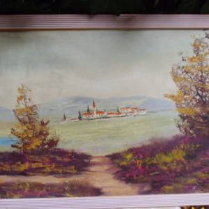Ölbild Ölgemälde  Gemälde Landschaftsbild Dorf Cottage Landhaus Bild 1