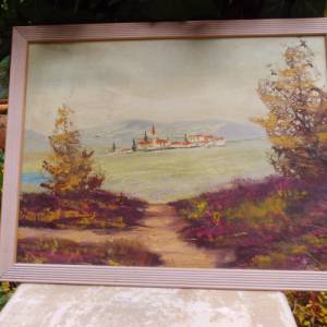 Ölbild Ölgemälde  Gemälde Landschaftsbild Dorf Cottage Landhaus Bild 7