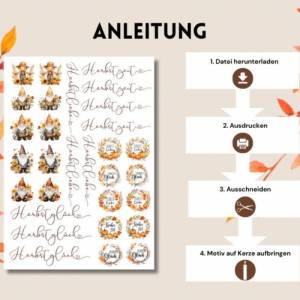 PDF Herbstzwerg Vorlage Kerzentattoo | Kerzensticker Herbstzauber Herbstzeit | DIY Herbstbilder und Schriftzüge Bild 3