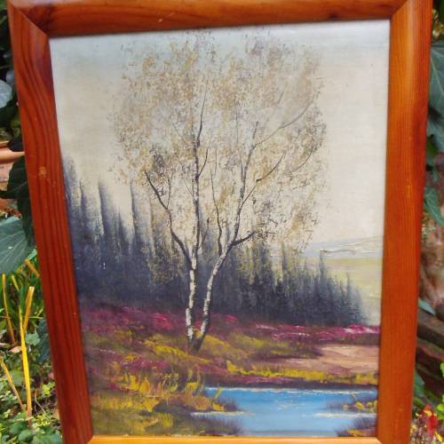 Ölbild Ölgemalde Wandbild Birke Heide Cottage Landhaus