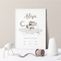 Baby Poster *Aquarell Elefant* personalisiert • Geschenk zur Geburt oder Taufe • Wanddeko für Kinderzimmer Bild 5