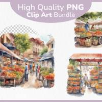 Farbenfrohe Märkte PNG Bilder Bundle - 12 Hochauflösende Aquarell 4k Grafiken, Transparenter Hintergrund Bild 1