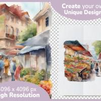 Farbenfrohe Märkte PNG Bilder Bundle - 12 Hochauflösende Aquarell 4k Grafiken, Transparenter Hintergrund Bild 4