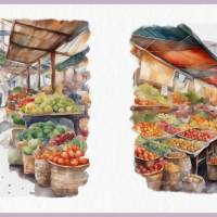 Farbenfrohe Märkte PNG Bilder Bundle - 12 Hochauflösende Aquarell 4k Grafiken, Transparenter Hintergrund Bild 8