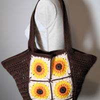 Sunflower-Bag, Granny-Square-Tasche mit Baumwollgarn gehäkelt, trendige Tasche, Granny-Square-Bag Bild 2
