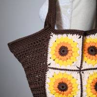 Sunflower-Bag, Granny-Square-Tasche mit Baumwollgarn gehäkelt, trendige Tasche, Granny-Square-Bag Bild 4