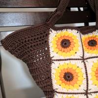 Sunflower-Bag, Granny-Square-Tasche mit Baumwollgarn gehäkelt, trendige Tasche, Granny-Square-Bag Bild 6