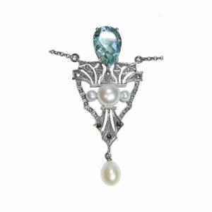 Edles 925 Silber Aqamarin Jugendstil Collier mit Perlen Bild 1