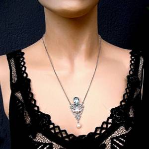 Edles 925 Silber Aqamarin Jugendstil Collier mit Perlen Bild 7