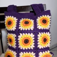 Sunflower-Bag, Granny-Square-Tasche mit Baumwollgarn gehäkelt, trendige Tasche, Granny-Square-Bag Bild 1