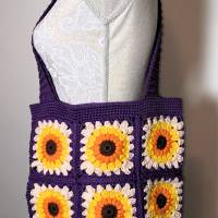 Sunflower-Bag, Granny-Square-Tasche mit Baumwollgarn gehäkelt, trendige Tasche, Granny-Square-Bag Bild 2