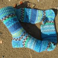 Bunte Socken Gr. 39/40 - gestrickte Socken in nordischen Fair Isle Mustern Bild 1
