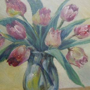 Gemälde Ölgemälde Tulpen Tulpenstrauß Vase Cottage Landhaus Bild 2