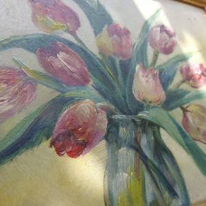 Gemälde Ölgemälde Tulpen Tulpenstrauß Vase Cottage Landhaus Bild 4
