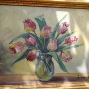 Gemälde Ölgemälde Tulpen Tulpenstrauß Vase Cottage Landhaus Bild 8