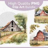 Bauernhof Scheune Haus - PNG Bilder Bundle, 12 Hochauflösende Aquarell 4k Grafiken, Transparenter Hintergrund Bild 1