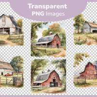 Bauernhof Scheune Haus - PNG Bilder Bundle, 12 Hochauflösende Aquarell 4k Grafiken, Transparenter Hintergrund Bild 3
