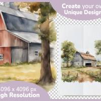 Bauernhof Scheune Haus - PNG Bilder Bundle, 12 Hochauflösende Aquarell 4k Grafiken, Transparenter Hintergrund Bild 4