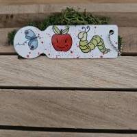 Einkaufswagenlöser, Schlüsselanhänger aus Alu, mit Schmetterling, Apfel und Wurm Bild 1
