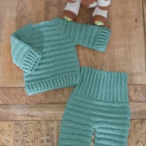 Gr. 50 Newborn Baby Pullover mit Hose Strickpullover Wollpullover Geschenk Geburt oder Taufe Babyshower Handmade gehäkel Bild 1