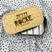 Brotdose aus Edelstahl mit Holzdeckel | personalisiertes Geschenk mit Namen für die Einschulung | Brotbox zum Geburtstag Bild 4