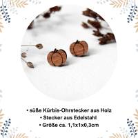 Kürbis Ohrstecker aus Holz und Edelstahl • Ohrschmuck | Ohrringe Bild 2