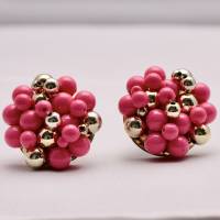 Vintage Ohrclips Perlen Pink Rosa Goldfarbe aus Kunststoff 50er Jahre Ohrschmuck für Sie Wuchtig Bild 3
