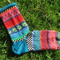 Bunte Socken Gr. 41/42 - gestrickte Socken in nordischen Fair Isle Mustern Bild 1