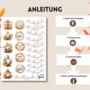 PDF Herbstzwerg Vorlage Kerzentattoo für Stumpenkerzen Kerzensticker Herbstzauber Herbstzeit Herbstbilder und Schriftzüg Bild 2