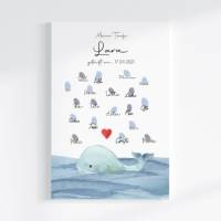 Fingerabdruck Gästebuch auf Keilrahmen personalisiert "Wal Herz" Leinwand Bild 1