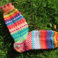 Bunte Socken Gr. 41/42 - gestrickte Socken in nordischen Fair Isle Mustern Bild 1