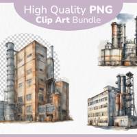 Industriegebäude Fabrik - PNG Bilder Bundle, 12 Hochauflösende Aquarell 4k Grafiken, Transparenter Hintergrund Bild 1