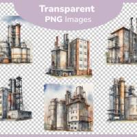 Industriegebäude Fabrik - PNG Bilder Bundle, 12 Hochauflösende Aquarell 4k Grafiken, Transparenter Hintergrund Bild 3