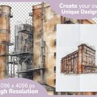 Industriegebäude Fabrik - PNG Bilder Bundle, 12 Hochauflösende Aquarell 4k Grafiken, Transparenter Hintergrund Bild 4